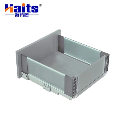 HT-01.G4000 Furniture Fittings Metal Drawer Box with Transparent Glass Soft Close Telescopic Drawer Slide